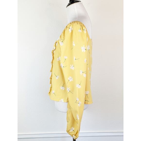Amuse Society Top Rosalina Floral Ruffle Crop Cottagecore Boho Yellow Size M - Picture 9 of 14